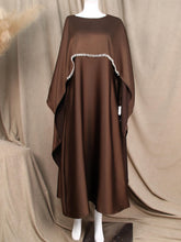 Elegant Satin Cape Abaya Dress with Pearl Crystal